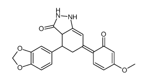 (6E)-4-(1,3-benzodioxol-5-yl)-6-(4-methoxy-6-oxocyclohexa-2,4-dien-1-ylidene)-2,3a,4,5-tetrahydro-1H-indazol-3-one结构式