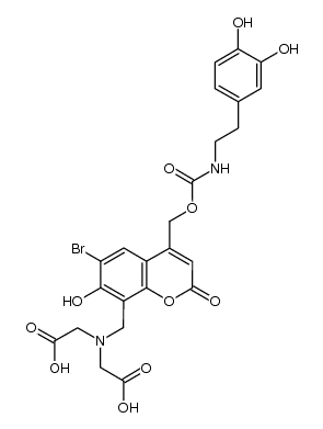 N-[[8-[bis(carboxymethyl)aminomethyl]-6-bromo-7-hydroxycoumarin-4-yl]methoxycarbonyl]dopamine Structure