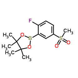 2-(2-fluoro-5-(methylsulfonyl)phenyl)-4,4,5,5-tetramethyl-1,3,2-dioxaborolane structure