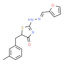 (E)-2-(((E)-furan-2-ylmethylene)hydrazono)-5-(3-methylbenzyl)thiazolidin-4-one structure