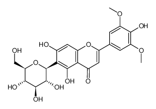 6-(β-D-Glucopyranosyl)-5,7-dihydroxy-2-(4-hydroxy-3,5-dimethoxyphenyl)-4H-1-benzopyran-4-one结构式