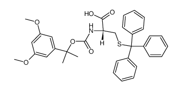 (R)-2-[1-(3,5-Dimethoxy-phenyl)-1-methyl-ethoxycarbonylamino]-3-tritylsulfanyl-propionic acid结构式