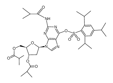 2-N-3',5'-O-triisobutyryl-6-O-(2,4,6-triisopropylbenzenesulfonyl)-2'-deoxyguanosine Structure