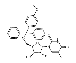1-(2-deoxy-2-fluoro-5-O-monomethoxytrityl-β-D-xylofuranosyl)thymine结构式