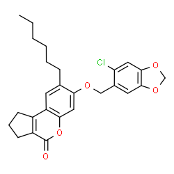 7-[(6-chloro-1,3-benzodioxol-5-yl)methoxy]-8-hexyl-2,3-dihydro-1H-cyclopenta[c]chromen-4-one structure
