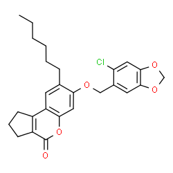 7-[(6-chloro-1,3-benzodioxol-5-yl)methoxy]-8-hexyl-2,3-dihydro-1H-cyclopenta[c]chromen-4-one结构式