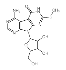 4-amino-7-(methylthio)-9-(β-D-ribofuranosyl)pyrrolo<2,3-d:5,4-d'>dipyrimidin-5-one结构式