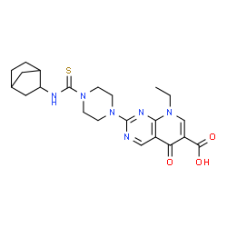 2-[4-(bicyclo[2.2.1]hept-2-ylcarbamothioyl)piperazin-1-ium-1-yl]-8-ethyl-5-oxo-5,8-dihydropyrido[2,3-d]pyrimidine-6-carboxylate结构式