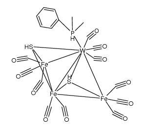 WFe3(CO)11(PMe2Ph)(μ3-S)2 Structure