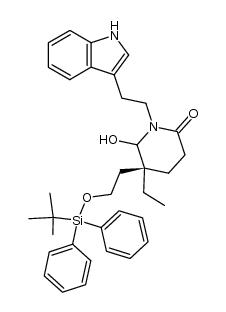 (5S)-N-[2-(3-indolyl)ethyl]-5-ethyl-5-(2-tert-butyldiphenylsiloxyethyl)-6-hydroxy-δ-lactam结构式