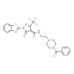 (4E)-2-(1,3-benzothiazol-2-yl)-4-[1-({2-[4-(phenylcarbonyl)piperazin-1-yl]ethyl}amino)ethylidene]-5-(trifluoromethyl)-2,4-dihydro-3H-pyrazol-3-one Structure