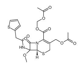 acetoxymethyl 7-methoxy-7-[2-(2-thienyl)acetamido]-3-acetoxymethyl-3-cephem-4-carboxylate结构式