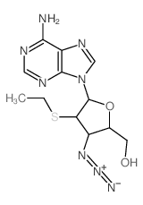 [5-(6-aminopurin-9-yl)-4-ethylsulfanyl-2-(hydroxymethyl)oxolan-3-yl]imino-imino-azanium结构式