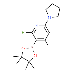 2-Fluoro-4-iodo-6-(pyrrolidin-1-yl)-3-(4,4,5,5-tetramethyl-1,3,2-dioxaborolan-2-yl)pyridine structure