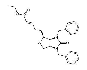 5-((3aS)-1,3-dibenzyl-2-oxo-(3ar,6ac)-hexahydro-thieno[3,4-d]imidazol-4t-yl)-pent-2t-enoic acid ethyl ester结构式