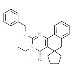 2-(benzylsulfanyl)-3-ethyl-5,6-dihydrospiro(benzo[h]quinazoline-5,1'-cyclopentane)-4(3H)-one Structure