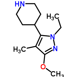 4-(1-Ethyl-3-methoxy-4-methyl-1H-pyrazol-5-yl)piperidine结构式