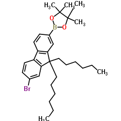 2-(7-Bromo-9,9-dihexyl-9H-fluoren-2-yl)-4,4,5,5-tetramethyl-1,3,2-dioxaborolane结构式