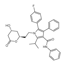 (+/-)-trans-5-(4-fluorophenyl)-2-(1-methylethyl)-N,4-diphenyl-1-[2-tetrahydro-4-hydroxy-6-oxo-2H-pyran-6-yl)ethyl]-1H-pyrrole-3-carboxamide Structure
