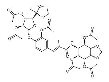 (3aS,4R,5S,6S,7R,7aS)-6-((E)-3-(3-acetoxy-4-(((2S,3S,4S,5S)-3,4-diacetoxy-5-(2-methyl-1,3-dioxolan-2-yl)tetrahydrofuran-2-yl)oxy)phenyl)-2-methylacrylamido)hexahydrobenzo[d][1,3]dioxole-4,5,7-triyl triacetate结构式