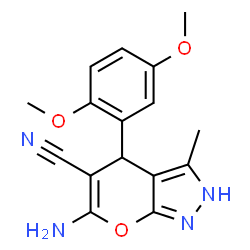 6-amino-4-(2,5-dimethoxyphenyl)-3-methyl-1,4-dihydropyrano[2,3-c]pyrazole-5-carbonitrile结构式