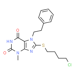 8-[(4-chlorobutyl)sulfanyl]-3-methyl-7-(2-phenylethyl)-3,7-dihydro-1H-purine-2,6-dione结构式