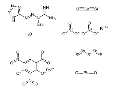 Nitric acid, barium salt (2:1), mixt. with antimony sulfide (Sb2S3), calcium silicide (CaSi2), lead oxide (PbO2), 4-(2H-tetrazol-5-yl)-3-tetrazene-2-carboximidamide hydrate (1:1) and 2,4,6-trinitro-1,3-benzenediol lead(2+) salt (1:1) Structure