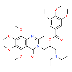 Benzoic acid,3,4,5-trimethoxy-,1-[(diethylamino)methyl]-2-(5,6,7,8-tetramethoxy-2-methyl-4-oxo-3(4H)-quinazolinyl)ethyl ester (9CI) picture