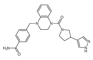 4-{4-[3-(1H-Pyrazol-4-yl)pyrrolidine-1-carbonyl]-3,4-dihydro-2H-quinoxalin-1-ylmethyl}benzamide结构式