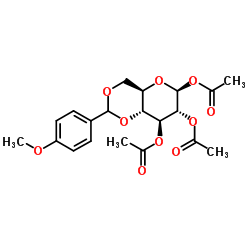4,6-Di-O-(p-methoxybenzylidene)-1,2,3-tri-O-acetyl-β-D-glucopyranose structure