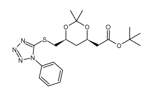 tert-butyl (3R,5S)-6-(1-phenyltetrazole-5-sulfanyl)-3,5-O-isopropylidene-3,5-dihydroxyhexanoate结构式