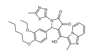 5-(3-ethoxy-4-pentoxyphenyl)-4-[hydroxy-(2-methylimidazo[1,2-a]pyridin-3-yl)methylidene]-1-(5-methyl-1,3,4-thiadiazol-2-yl)pyrrolidine-2,3-dione Structure