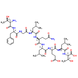 L-Threonyl-L-phenylalanylglycyl-L-leucyl-L-glutaminyl-L-leucyl-L-α-glutamyl-L-leucyl-L-threonine结构式