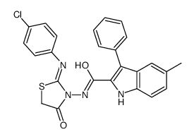 N-[2-(4-chlorophenyl)imino-4-oxo-thiazolidin-3-yl]-5-methyl-3-phenyl-1 H-indole-2-carboxamide结构式