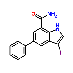 3-Iodo-5-phenyl-1H-indole-7-carboxamide结构式