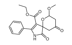 4-ethoxycarbonyl-7-methoxy-1,9-dioxo-3-phenyl-6-oxa-2-azaspiro<4,5>dec-3-ene Structure