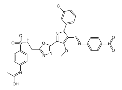 N-[4-[[5-[1-(3-chlorophenyl)-4-methoxy-5-(4-nitrophenyl)diazenyl-pyraz ol-3-yl]-1,3,4-oxadiazol-2-yl]methylsulfamoyl]phenyl]acetamide Structure