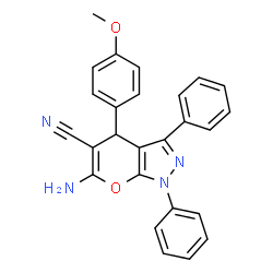 6-Amino-4-(4-methoxyphenyl)-1,3-diphenyl-1,4-dihydropyrano[2,3-c]pyrazole-5-carbonitrile结构式