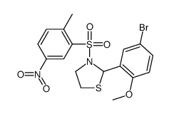 2-(5-bromo-2-methoxyphenyl)-3-(2-methyl-5-nitrophenyl)sulfonyl-1,3-thiazolidine Structure