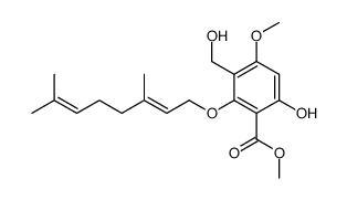 6-Hydroxy-4-methoxy-3-(hydroxymethyl)-2-[[(E)-3,7-dimethyl-2,6-octadienyl]oxy]benzoic acid methyl ester结构式