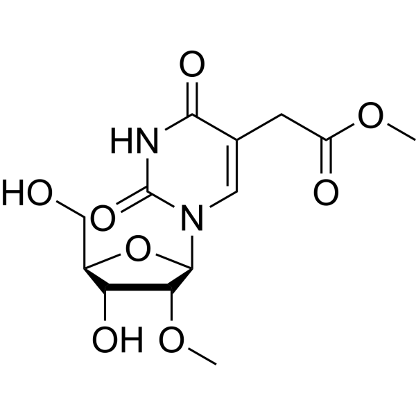 1,2,3,4-四氢-1-(2-O-甲基-BETA-D-呋喃核糖基)-2,4-二氧代-5-嘧啶乙酸甲酯结构式