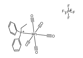 pentacarbonyl(ethyldiphenylphosphine)manganese(I) hexafluorophosphate Structure
