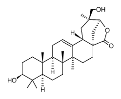 3β,21β,30-trihydroxy-olean-12-en-28-oic acid-21-lactone Structure