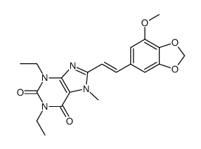 1H-Purine-2,6-dione, 3,7-dihydro-1,3-diethyl-8-(2-(7-methoxy-1,3-benzo dioxol-5-yl)ethenyl)-7-methyl-, (E)- Structure