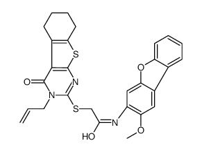 Acetamide, 2-[[3,4,5,6,7,8-hexahydro-4-oxo-3-(2-propenyl)[1]benzothieno[2,3-d]pyrimidin-2-yl]thio]-N-(2-methoxy-3-dibenzofuranyl)- (9CI) picture