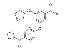 3-{[5-(azetidin-1-ylcarbonyl)pyrazin-2-yl]oxy}-5-[(3S)-tetrahydrofuran-3-yloxy]benzoic acid Structure