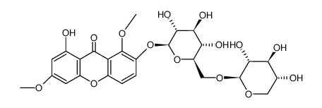 8-hydroxy-1,6-dimethoxy-2-(O6-β-D-xylopyranosyl-β-D-glucopyranosyloxy)-xanthen-9-one结构式