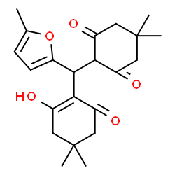 2-[(2-hydroxy-4,4-dimethyl-6-oxocyclohex-1-en-1-yl)(5-methylfuran-2-yl)methyl]-5,5-dimethylcyclohexane-1,3-dione structure