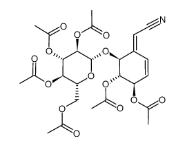 (2E)-{(4R,5S,6S)-4,5-diacetoxy-6-[(2,3,4,6-tetra-O-acetyl-β-D-glucopyranosyl)oxy]cyclohex-2-en-1-ylidene}acetonitrile Structure