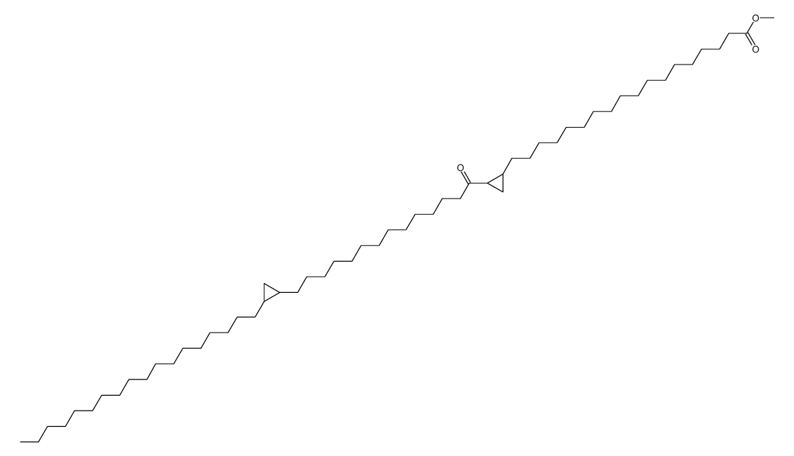 18-{2-[14-(2-Octadecyl-cyclopropyl)-tetradecanoyl]-cyclopropyl}-octadecanoic acid methyl ester结构式